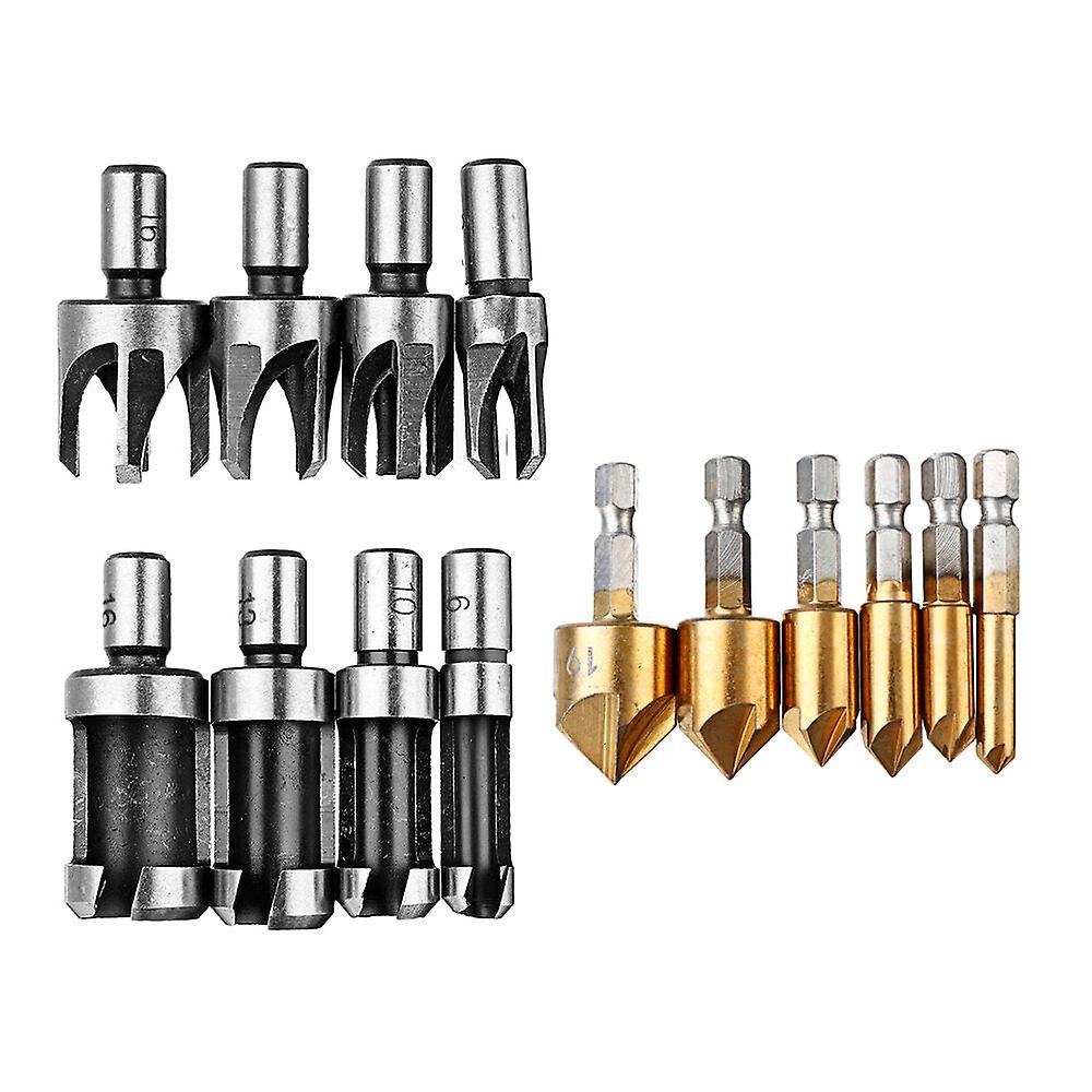 14Pcs Chamfer Countersink Drill Bits Wood Plug Cutter Set