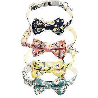 Adjustable Cat Collar with Bell Floral Summer Flower Patterns Removable
