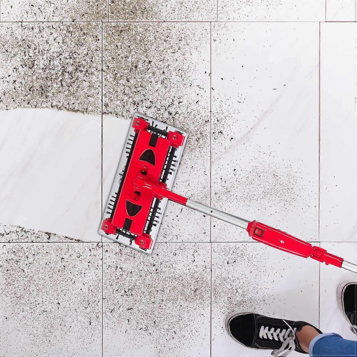 Battery-Operated Multi-Purpose Sweeper Broom, Red