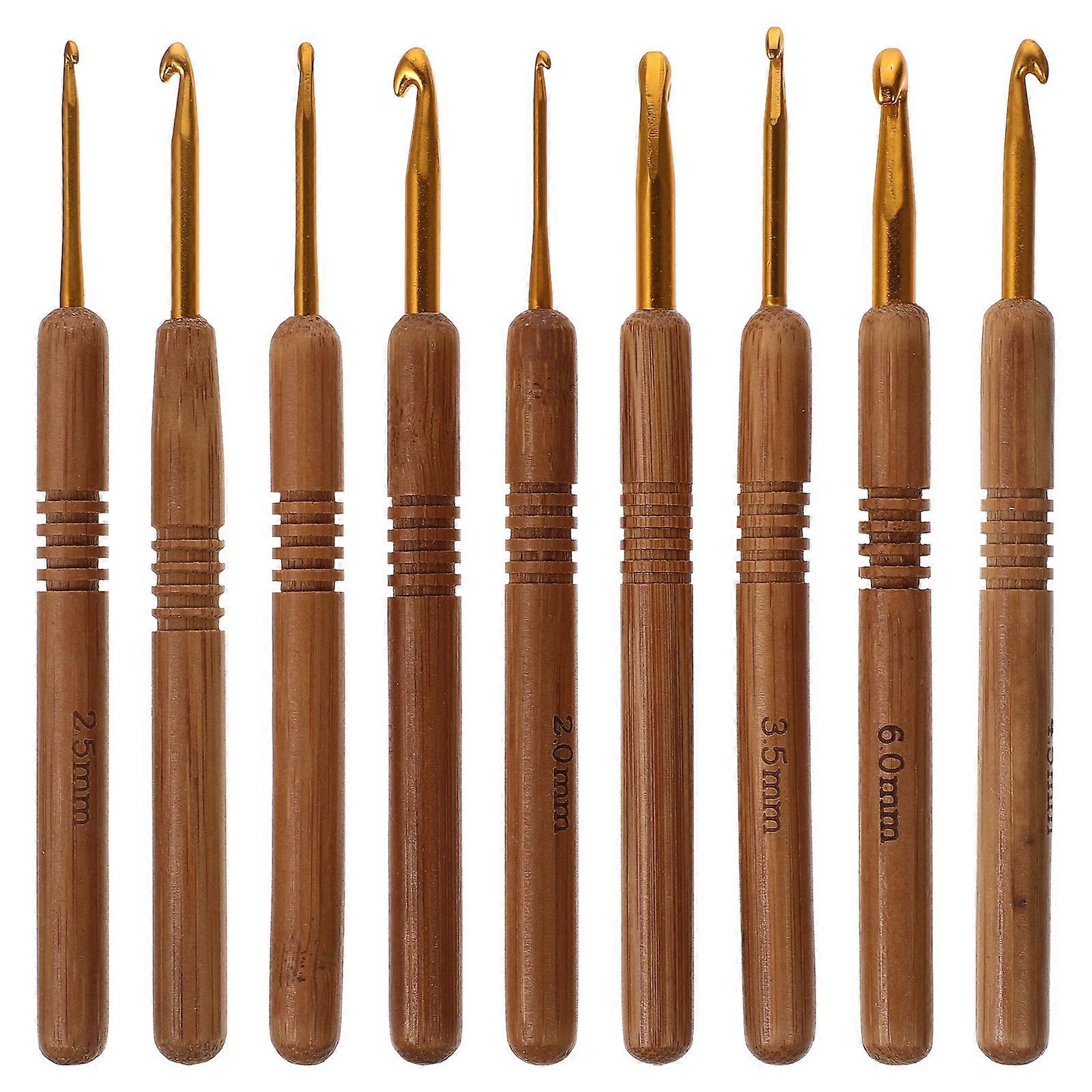 Knitting Crochet Hooks Bamboo Set for Knitting 9Pcs Durable Lightweight Tools