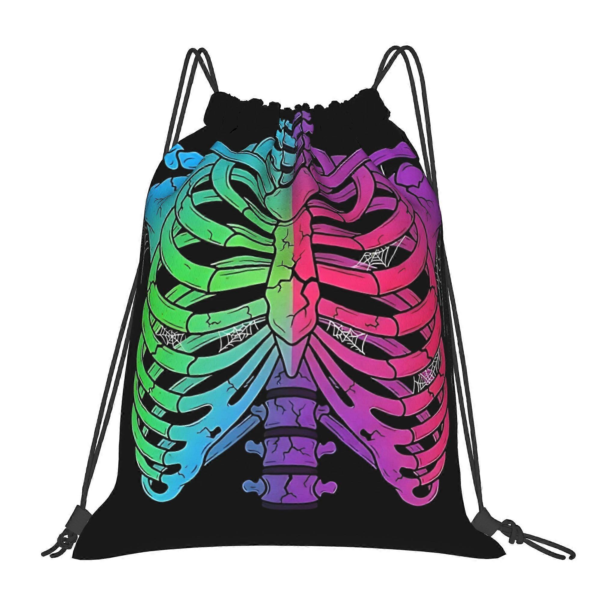 1pc Rainbow Skeleton Ribcage Drawstring Backpack-Cqazw