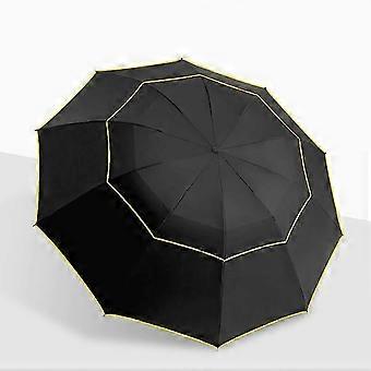 Golf Folding Umbrella Oversized Double Top Ventilated Waterproof Umbrella (Black)