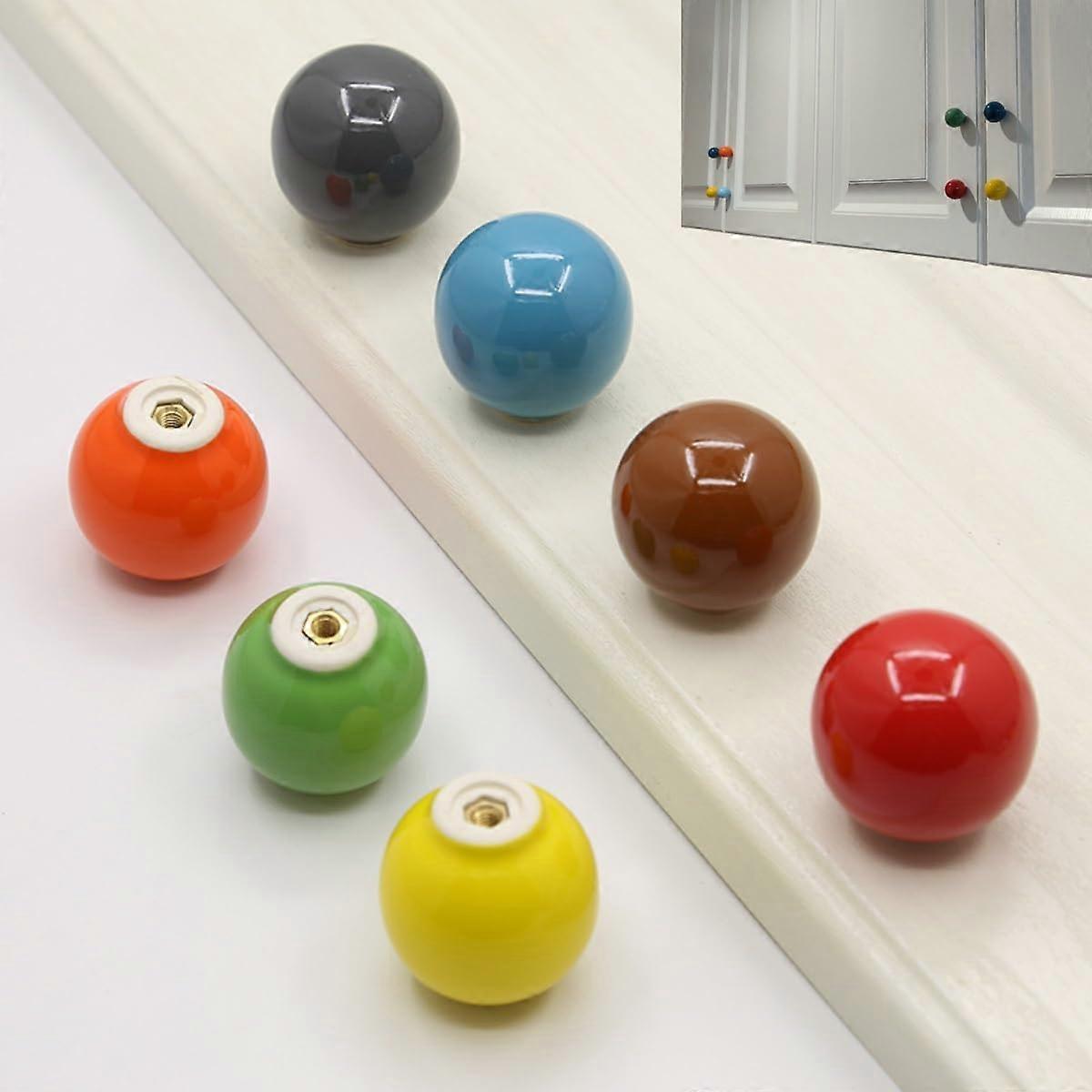 2Pcs 35mm Red Ceramic Drawer Knobs with Screws, Round Cabinet Pull Handles for Cupboard Doors
