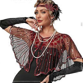 Châle de soirée pour femme, style années 1920, capelette légère en maille ornée, rouge, idéale pour les mariages, les fêtes et les occasions formelles.