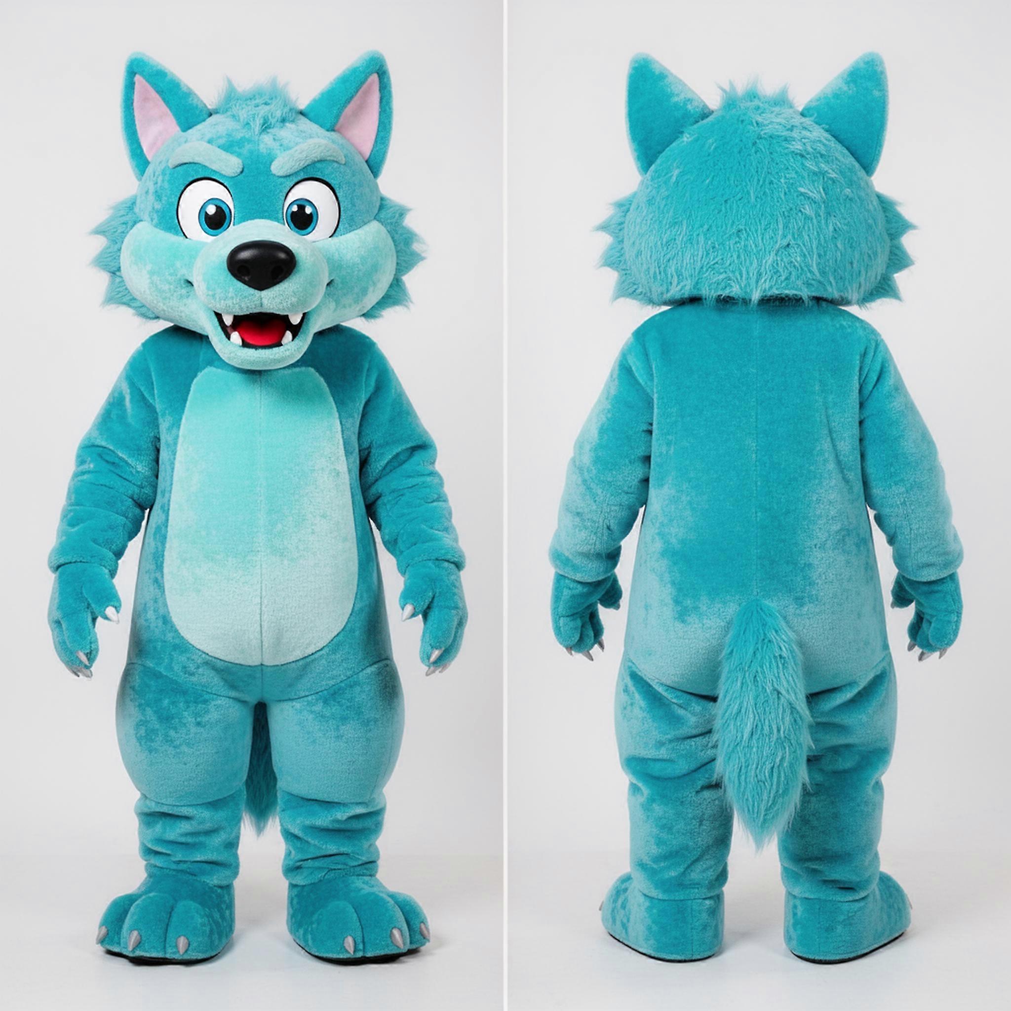 MASTICOT Cyan Fluffy Werewolf Mascot