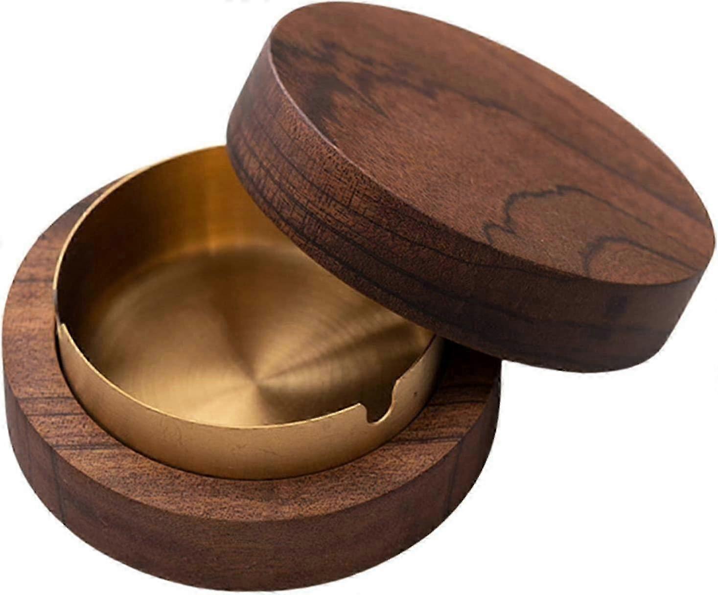 Vintage Walnut Ashtray Windproof Lid