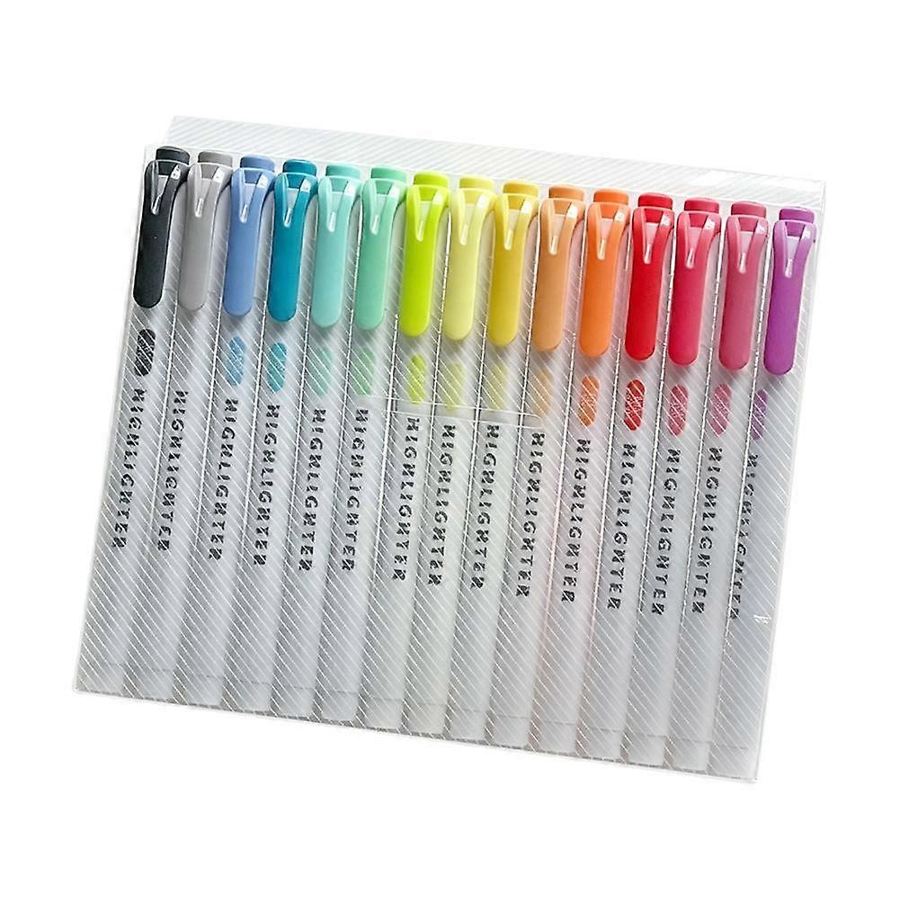 Dual Tip Highlighter Pens 15 Piece Set Translucent Ink Plastic Paper Dual Tip Versatility Efficient Underlining View