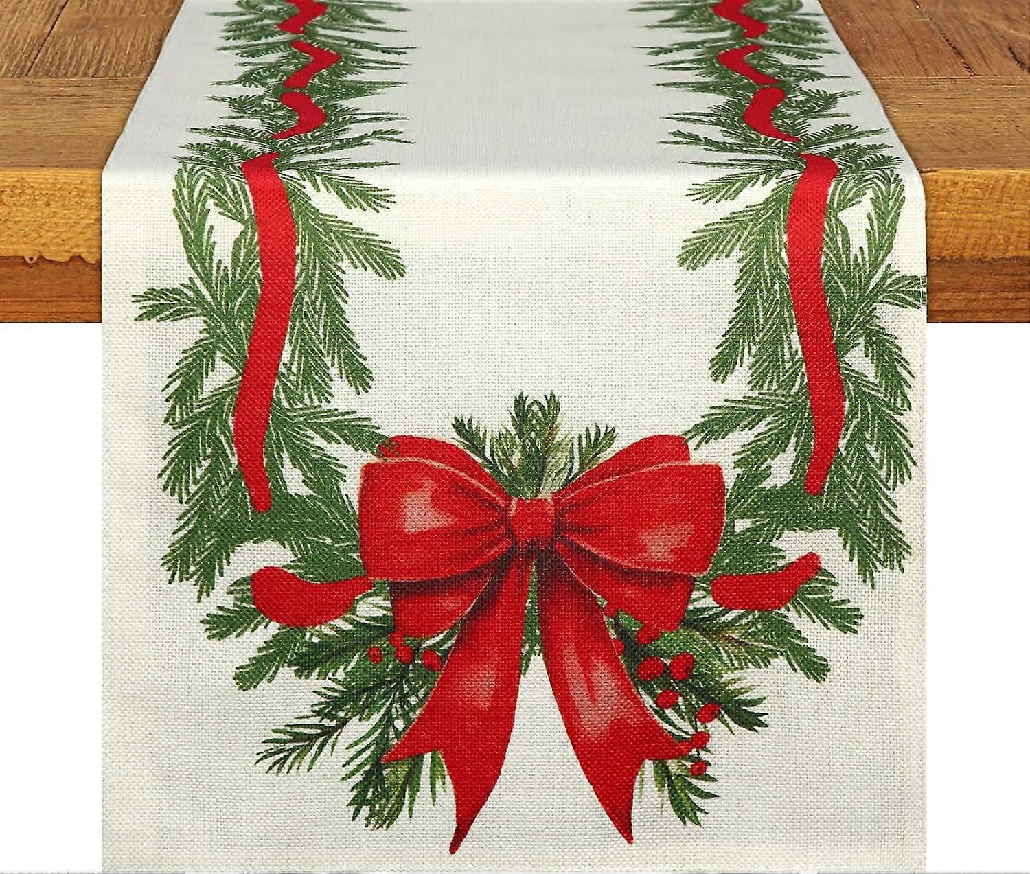 Christmas Table Runner 13 x 72 Inch Table Runner, Bow, Classic