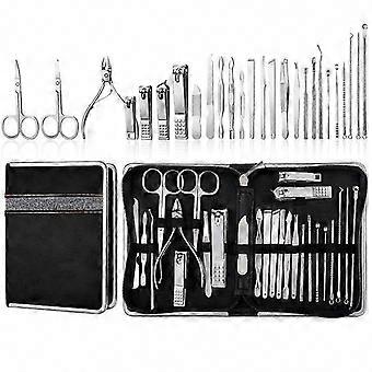Comprehensive 26-In-1 Black Manicure Set with Stainless Steel Nail Clipper Tools