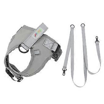 Dog Harness Vest with Leash Adjustable Reflective Padded Nylon Easy Control Pet Harness for Walking Medium Size Dog Grey
