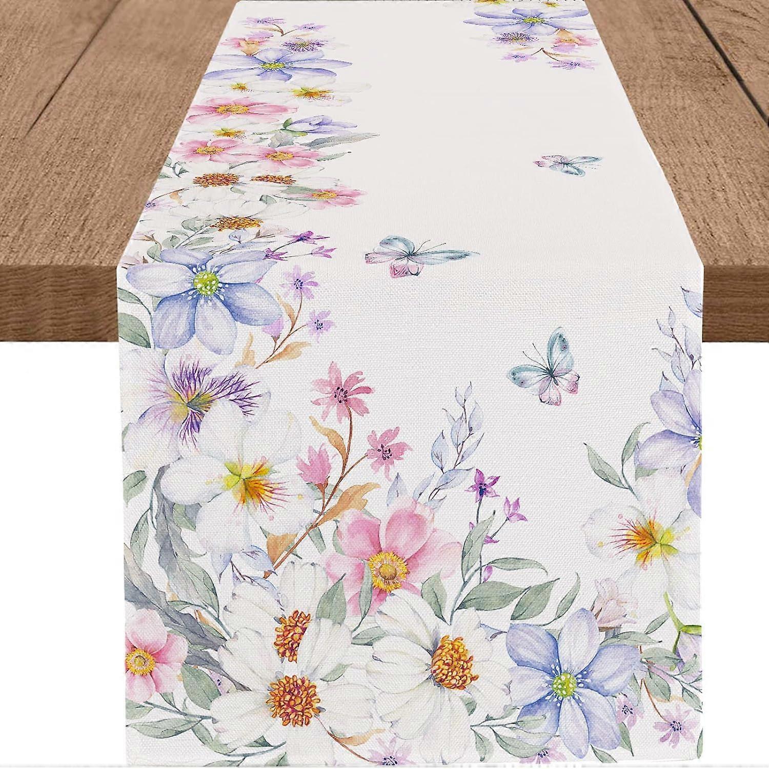 Floral Wildflower Burlap Table Runner