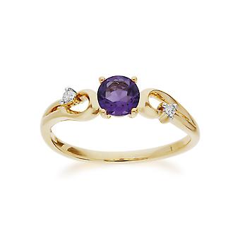 Classic Round Amethyst & Diamond Ring in 9ct Yellow Gold...