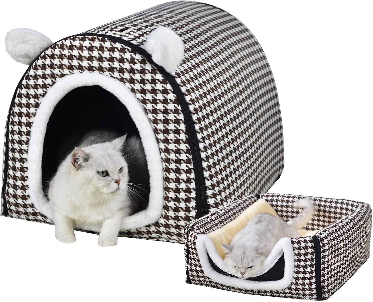 2 modes of use, inner chamber for pets, with soft cushion, removable and washable cover, non-slip bottom for cats and dogs (brown crane s)