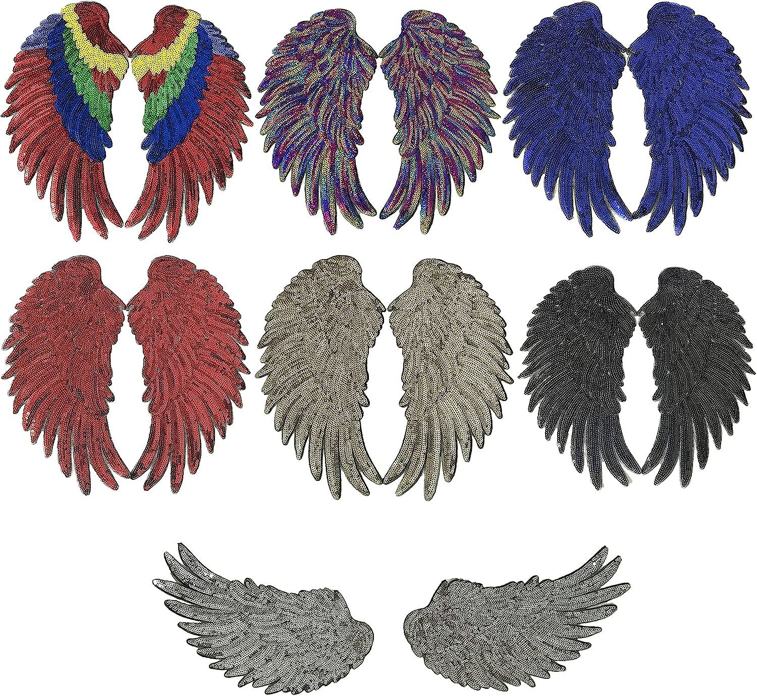 Iron-on Embroidery, Set Of 7 Pairs Of Sequin Angel Wings, Iron-on Stickers For Crafts, Sewing And Clothing.