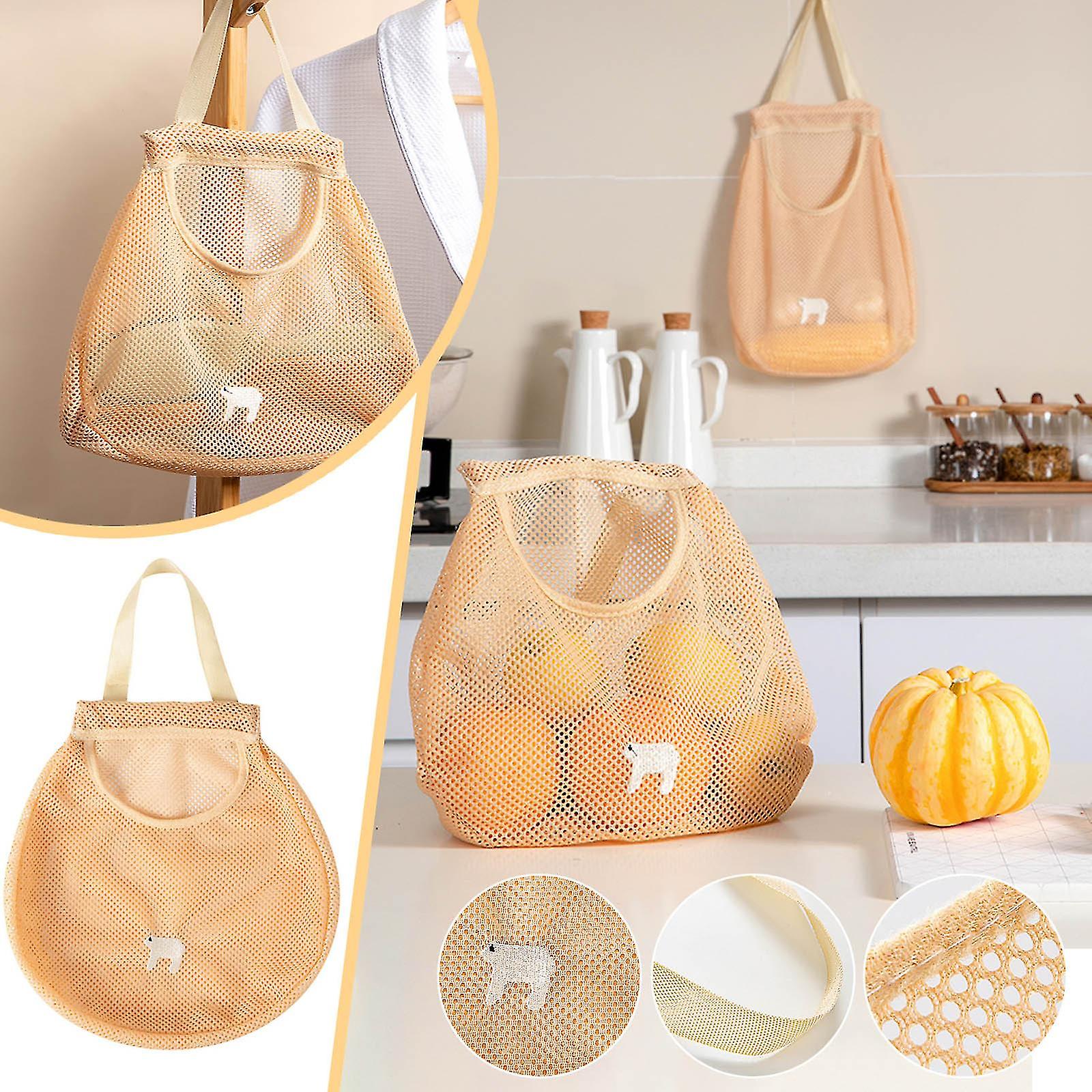 キッチン多機能壁掛け果物と野菜の収納ハンギングバッグポータブル中空メッシュバッグ通気性ストレージバッグ