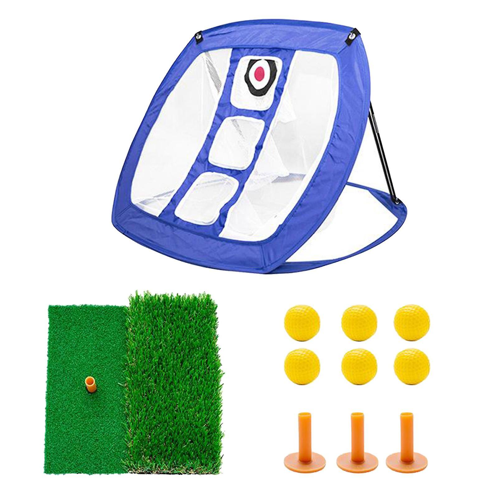 Golf Chipping Net Golfing Target Practice Mat, Ball, Tees, Backyard Blue