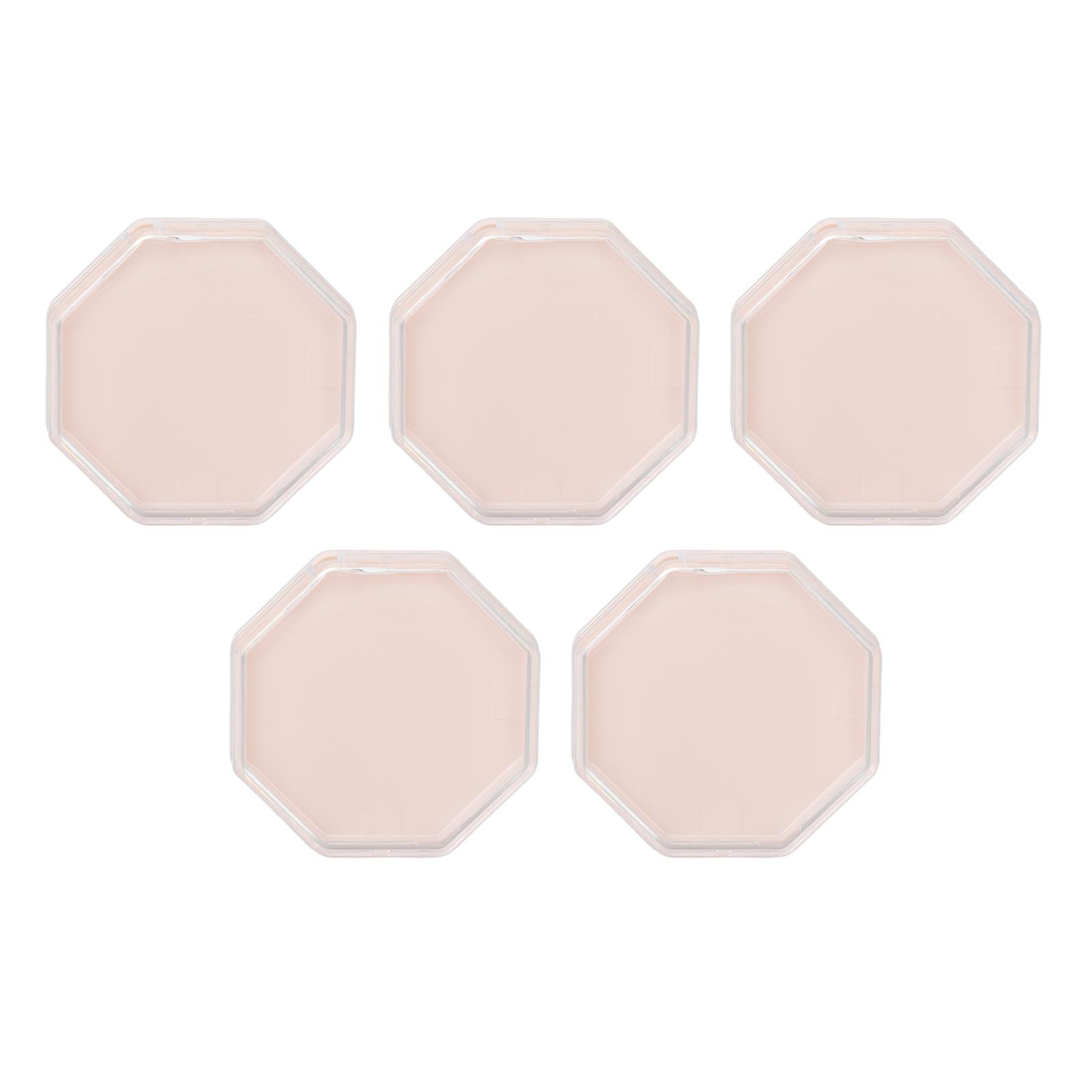 5pcs Powder Puff Storage Box Pink Portable Octagonal Makeup Puff Container Case for Bead Nail Tips