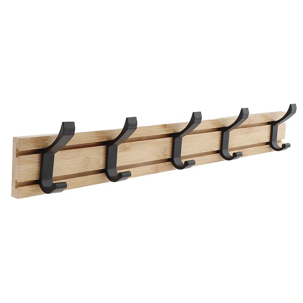 Bamboo Coat Hook Rack Rail Wall Mounted for Keys Coat Scarf Handbag 5 Hooks