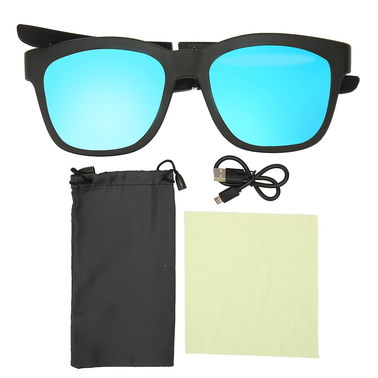 Smart Bluetooth Glasses Bone Conduction Noise Reduction Bluetooth 5.0 Wireless Glasses for Holiday Beach Driving Blue