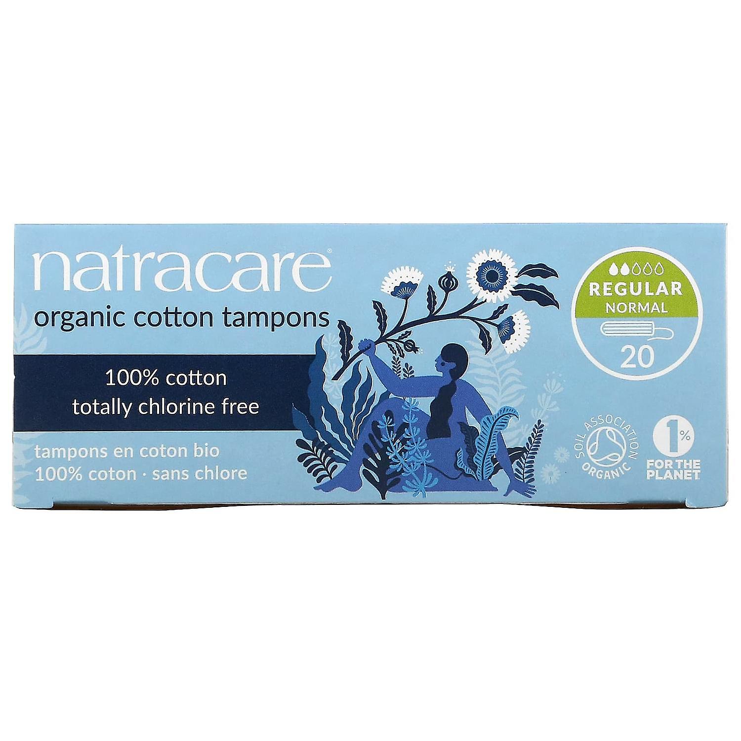 Natracare, سدادات قطنية عضوية، عادية عادية، 20 سدادة قطنية