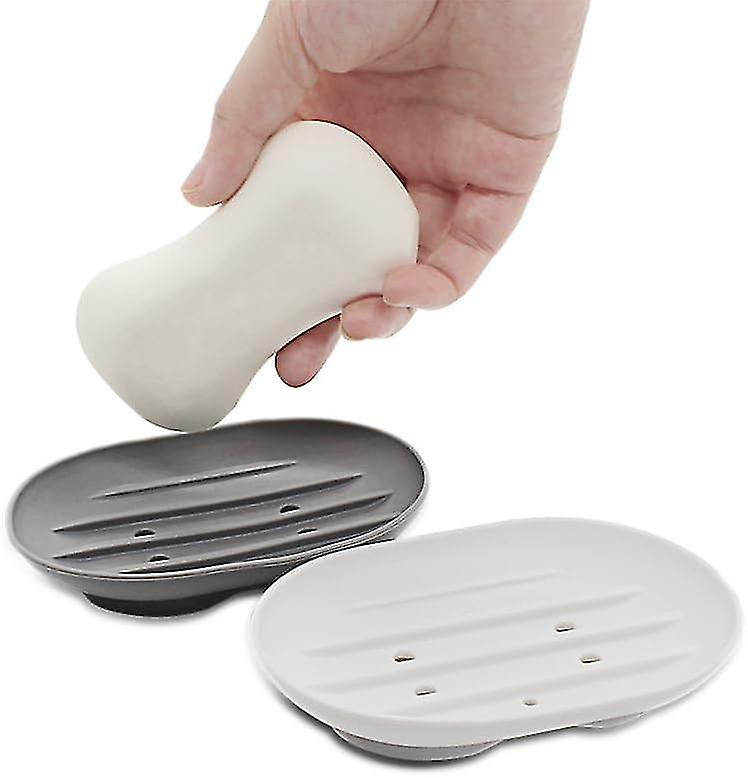 Silicone Soap Dish, Portable Holder, 2-pack (grey + White)