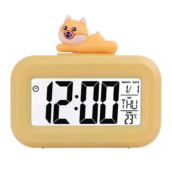 Alarm Clock Easy to Read Time Date Temperature Display LCD Screen Cartoon Decor 8 Different Ringtone Digital Clock Bedrooms Travel Alarm Clock