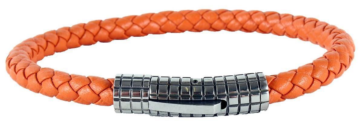 David Van Hagen Braided Leather Clasp Bracelet - Orange