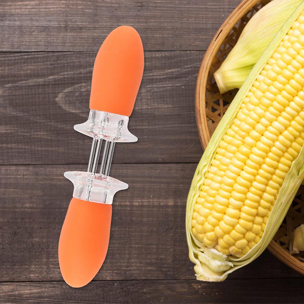 4 Sets (8pcs) a Pack Of Stainless Steel Corn Fork BBQ BBQ Corn Insert(Orange)