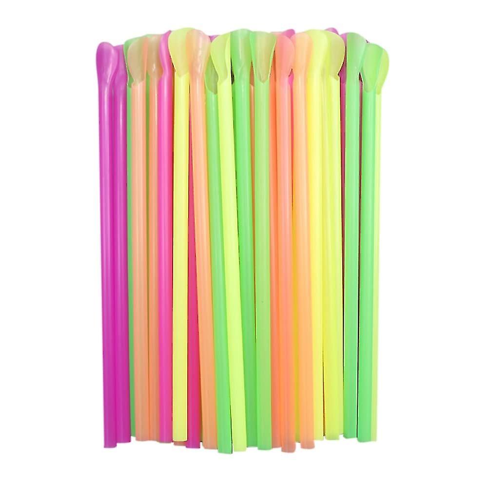 100Pcsスラッシーストロー、ジャンボワイドストロー、スムージー用スプーンスクープストロースラッシーアイスコーン