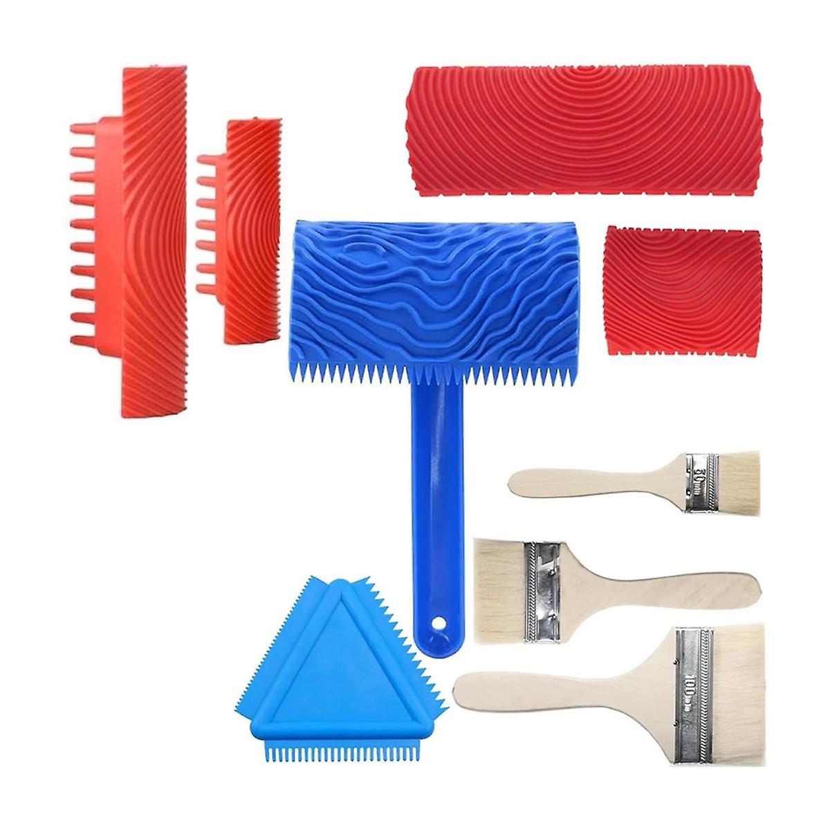 Wood Grain Tool,9Pcs Fake Wood Grain Roller Paint Brushes Graining Tool Paint Wood DIY Painting Tools