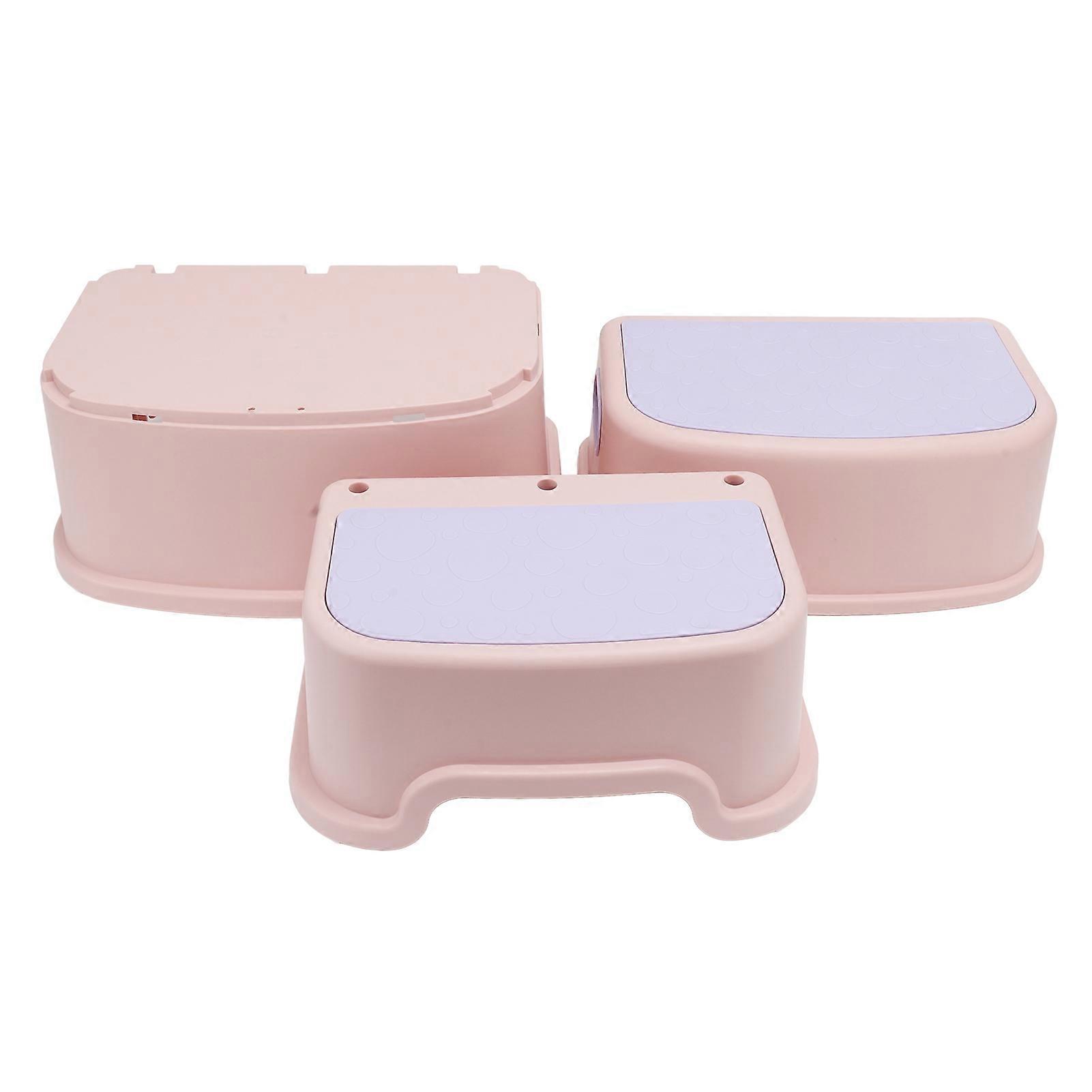 3 Pcs Children's Footstool Stable Skidproof Bottom Smoother Edges Nursery Kids Step Stool for Bathrooms Toilets Kitchens Pink NO.3040