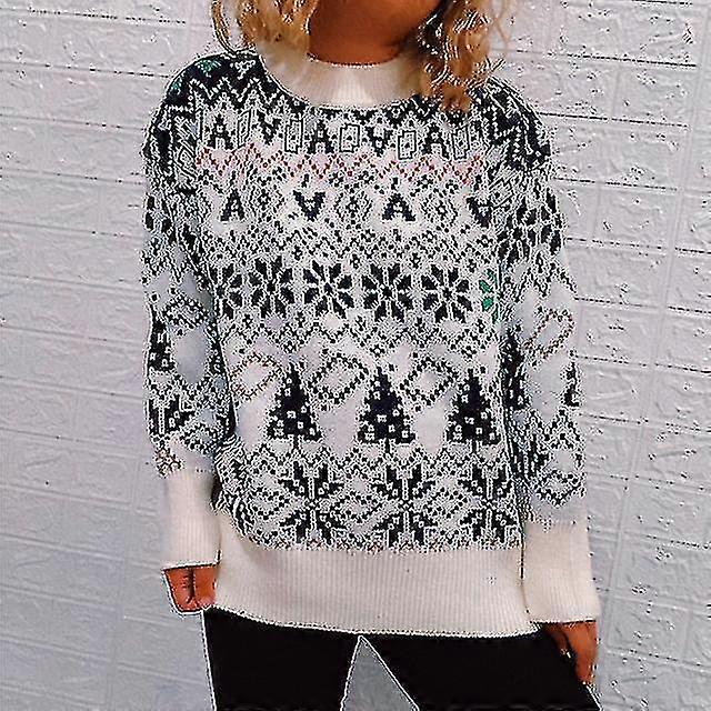 Sonbahar Kış Yeni Kadın ' s Giyim Retro Kar Noel Tema Kırmızı Parti Kazak Yuvarlak Boyun Termal Kazak Moda Kazak