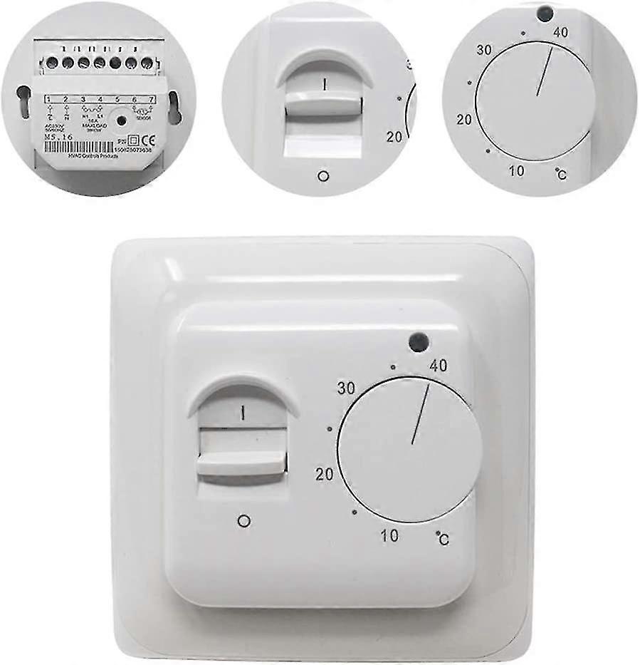Manual Floor Heating Thermostat 220v 16a, Electric Floor Heating Controller Mechanical Room Thermostat With Floor Sensor Probe 1 Pc