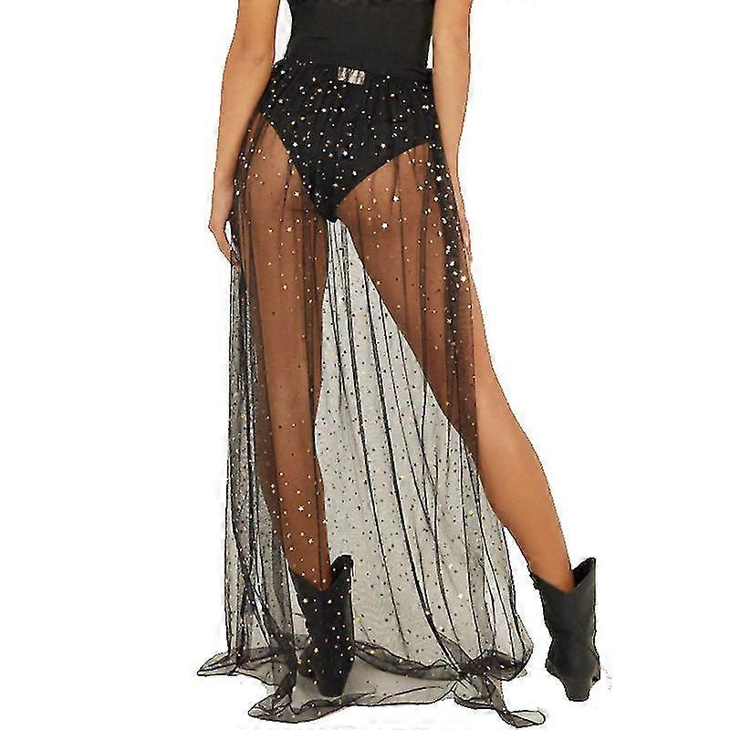 Black Sequin Mesh Transparent Dress Bikini Cover-up Women's Swimsuit High  Elastic Waist Long Apron Beachwear --- L1 Pieces --- Black | Fruugo NO
