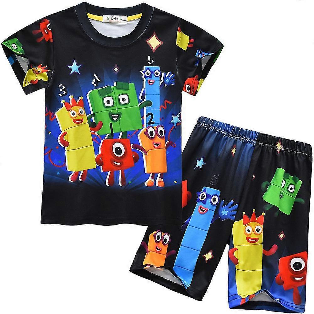 Numberblocks Barn Pojkar Flickor Kortärmad Pyjamas Set Tecknad 3D-utskrift Pyjamas T-shirt Toppar Shorts Set Sovkläder Outfit