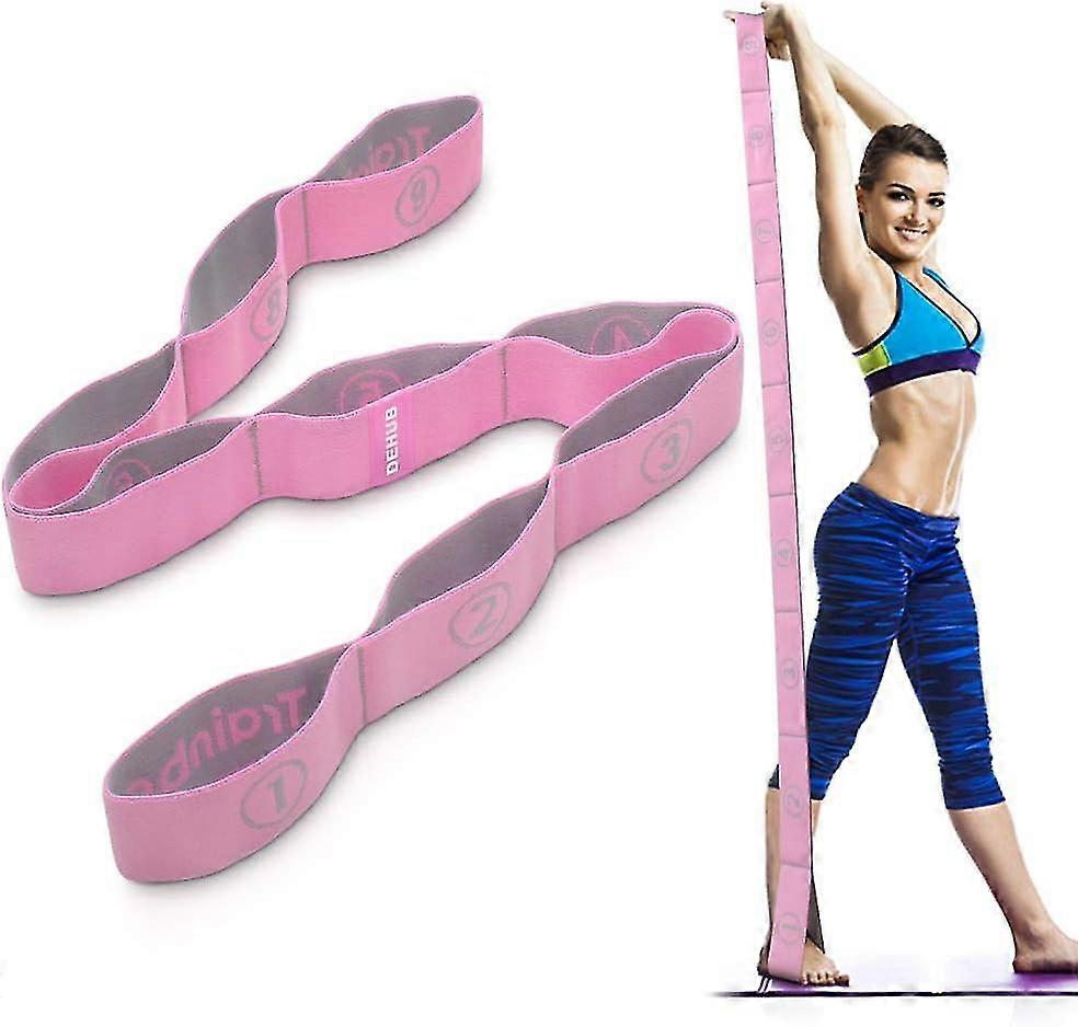 Yoga set, yoga stretch belt with 9 loops, washable, easy to wear and highly elastic gymnastics belt, ideal stretching band for hot yoga
