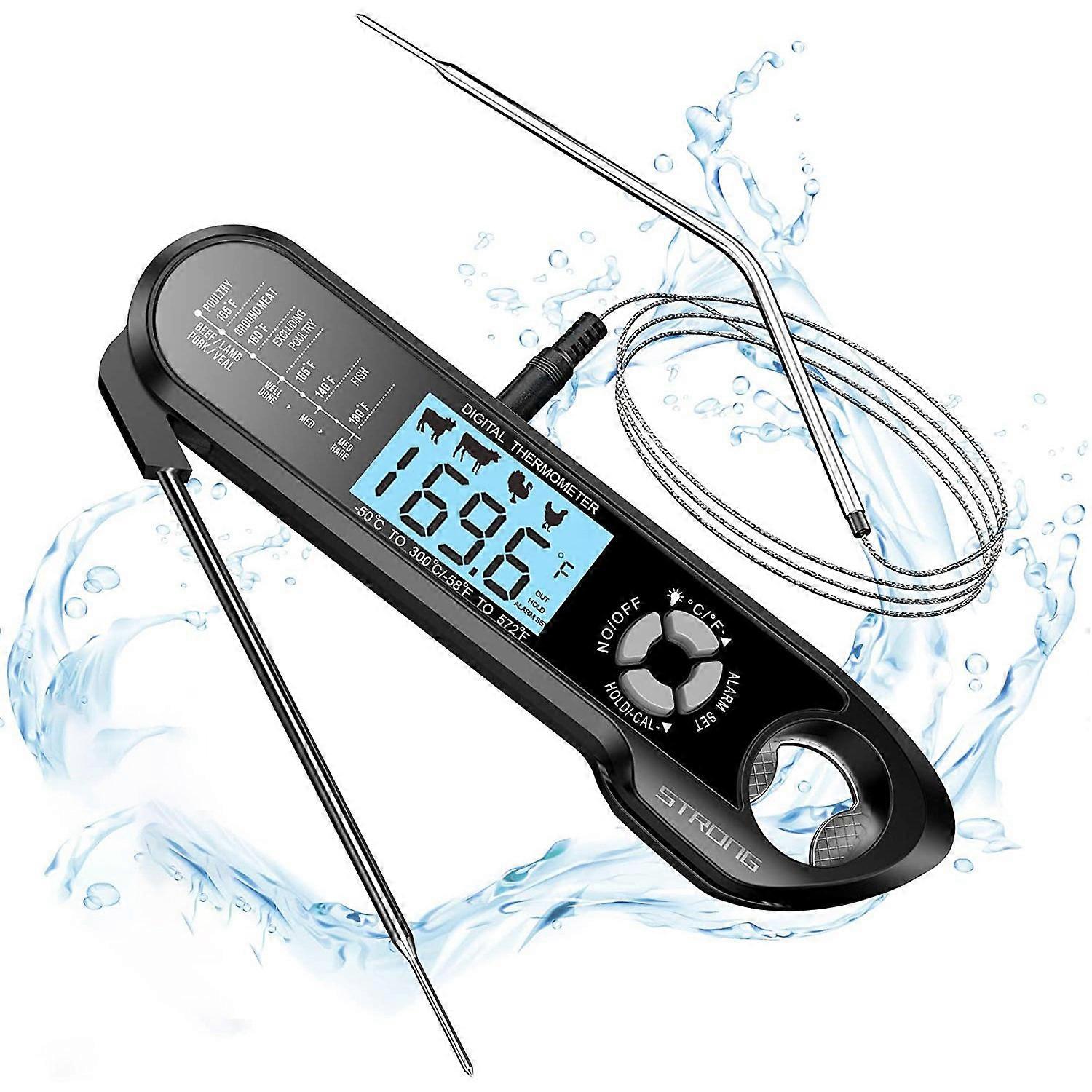 Meat Thermometer Dual Probe Instant Read Food Meat Thermometers for Cooking with Alarm Function and Backlight,Black