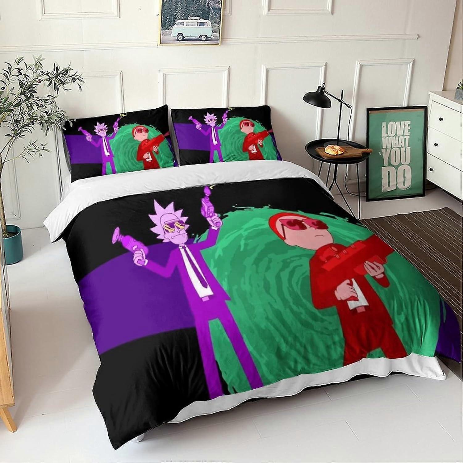 Poszwa na kołdrę Rick and Morty, komplet pościeli z mikrofibry z zamkiem błyskawicznym, poszewka na kołdrę Rick and Morty D do sypialni dorosłych i dzieci 135 * 200 CM