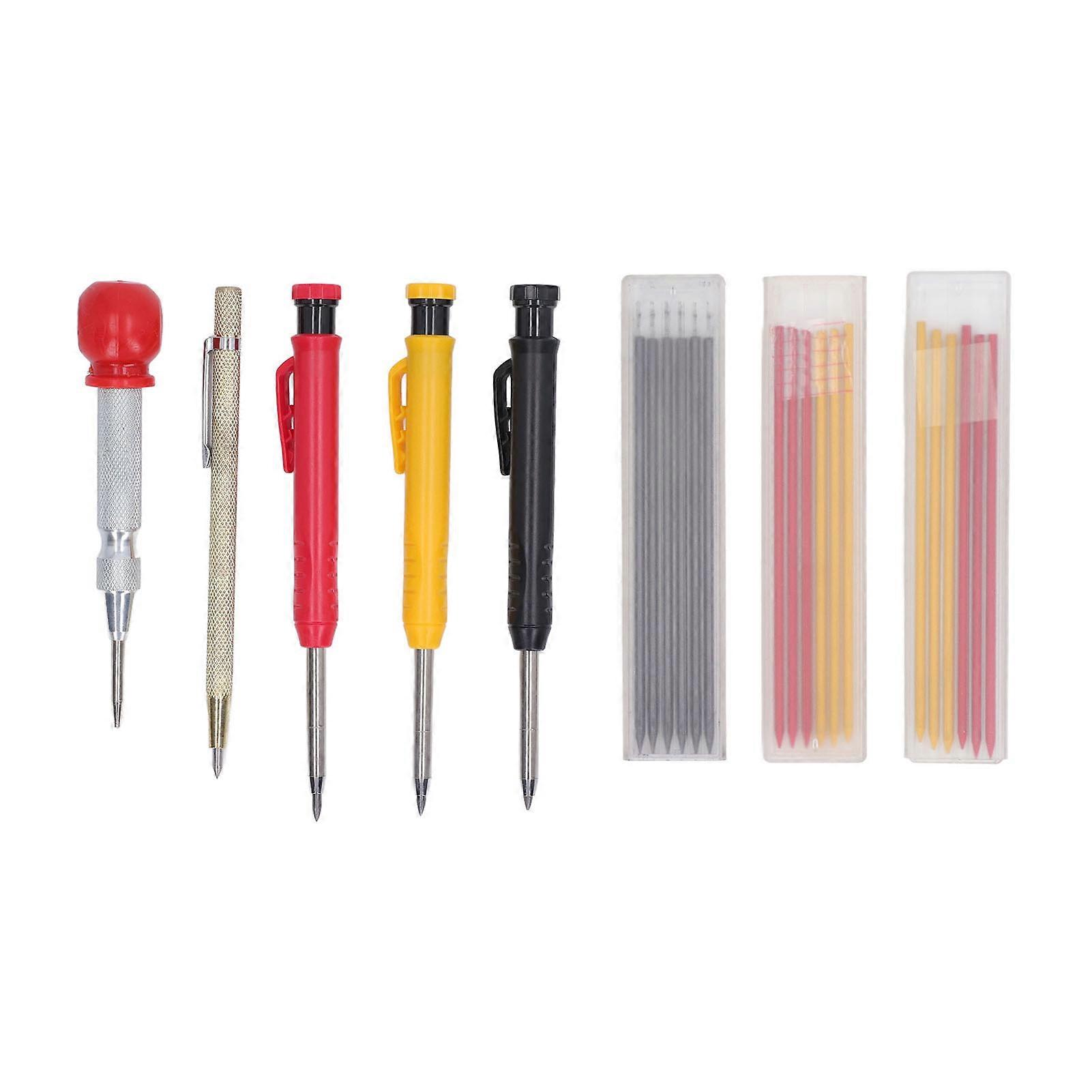 Carpentry Pencil Set Carbide Scribing Pen with Refills Center Punch Sharpener Woodworking Tool