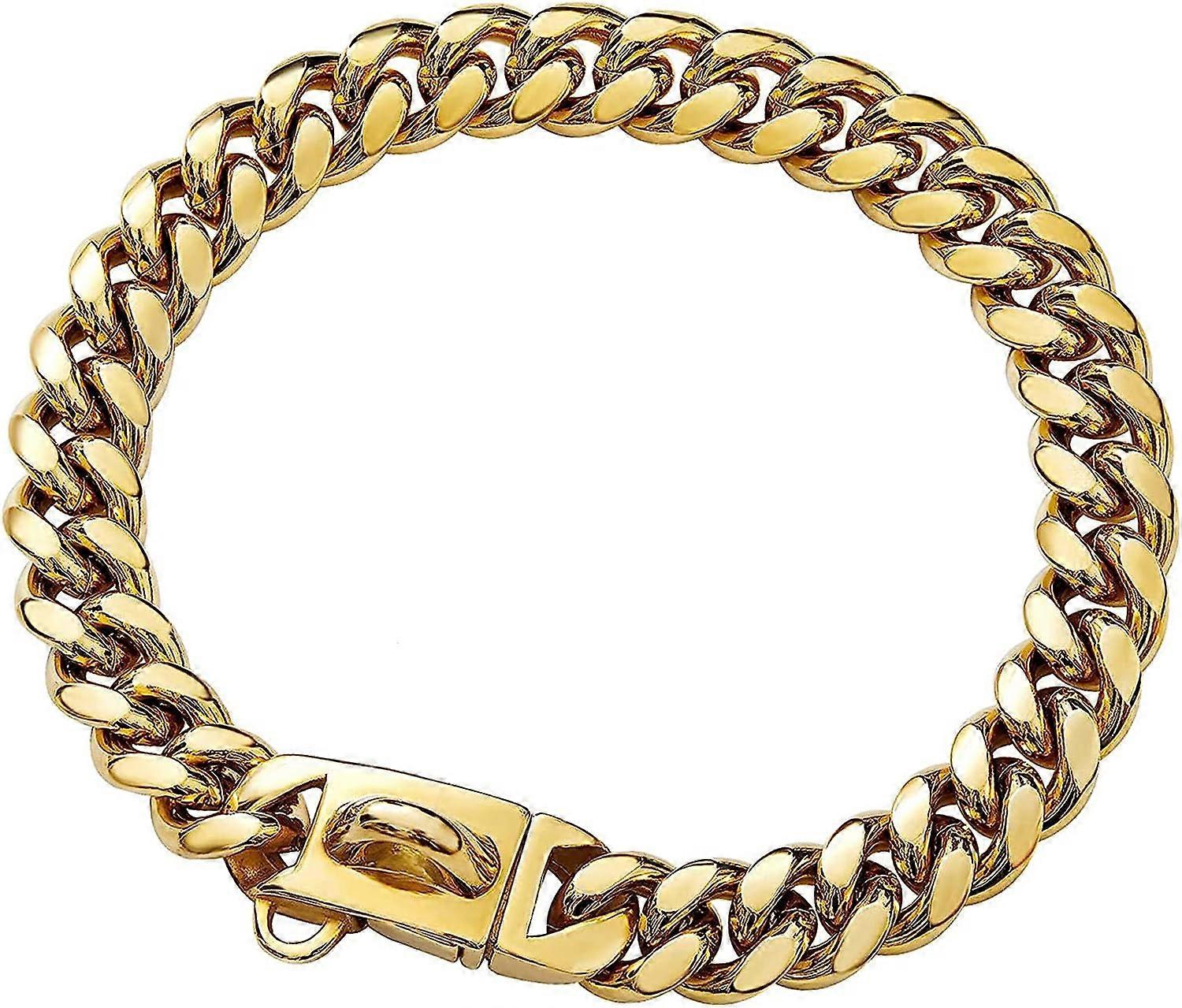 Gold Dog Chain Collar with Secure Buckle with Ice-Out Cubic Zirconia Stones 33K Metal Stainles Steel Cuban Link Chain-10 Inch Gold