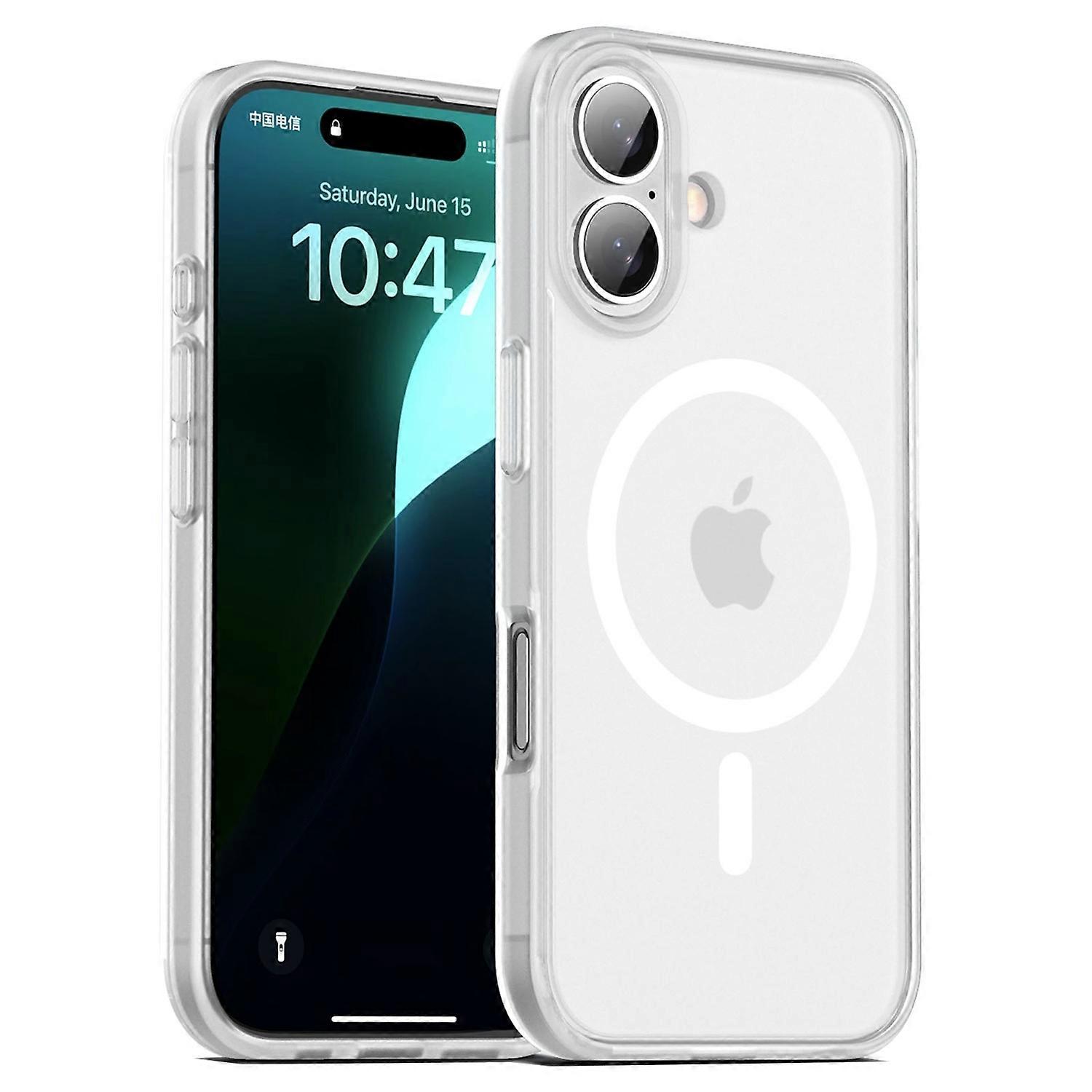 For iPhone 16 Case Matte PC+TPU Phone Cover Compatible with MagSafe - Translucent