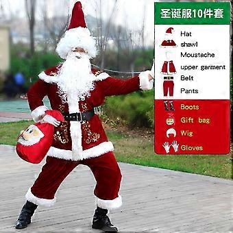Deluxe Men's Santa Claus Costume Set – Complete 12-Piece Fancy Outfit With Hat, Beard, Wig, Glasses, Belt, Boot Covers & More Men's Santa Claus Costume