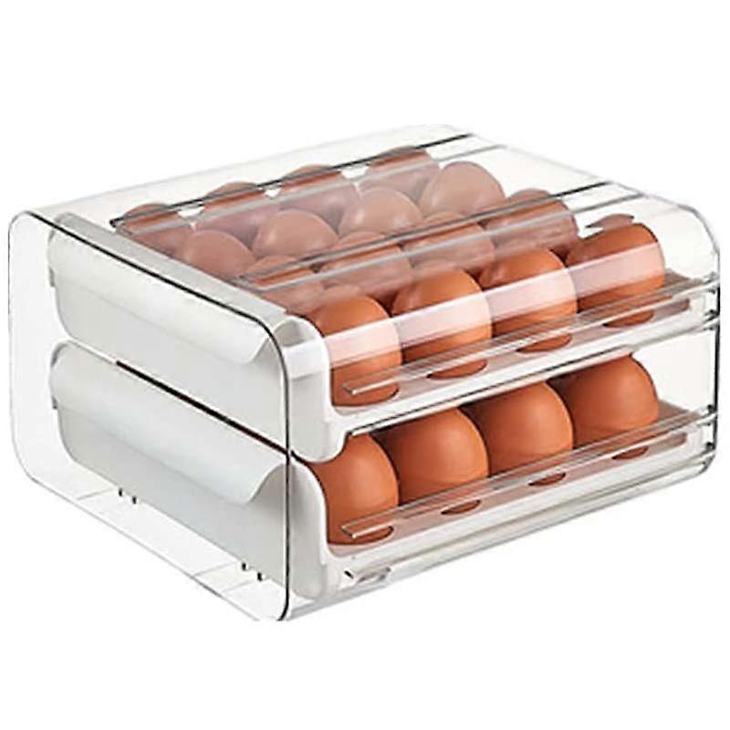 32 Grid Egg Storage Double-Layer Drawer Type Egg Box for Fridge Egg Container Shelf Saving Kitchen