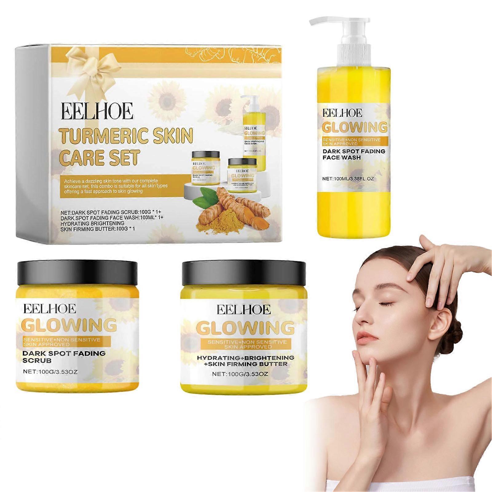 Turmeric Skin Care Products Hydrating Brighten Scrub Cream Face Cleanser Set for Smooth Skin Improving Skin Elasticity