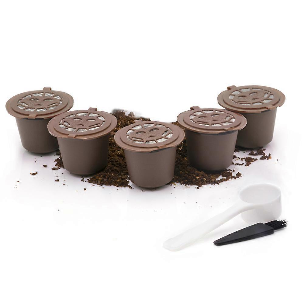 5 Pack Reusable Coffee Pods Refillable Coffee Capsules With Spoon and Brush