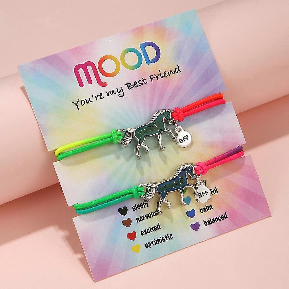 2pcs pulseira de humor com pingente para crianças, mudanças de cor, pulseira infantil em cores brilhantes do arco-íris