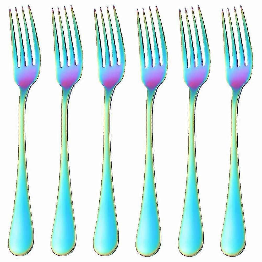 Dinner Fork Set Rainbow 6 Piece 18/10 Stainless Steel Kitchen Flatware 8-inch Modern Salad Dessert Forks Only Service For 6 Colorful Silverware Utensi