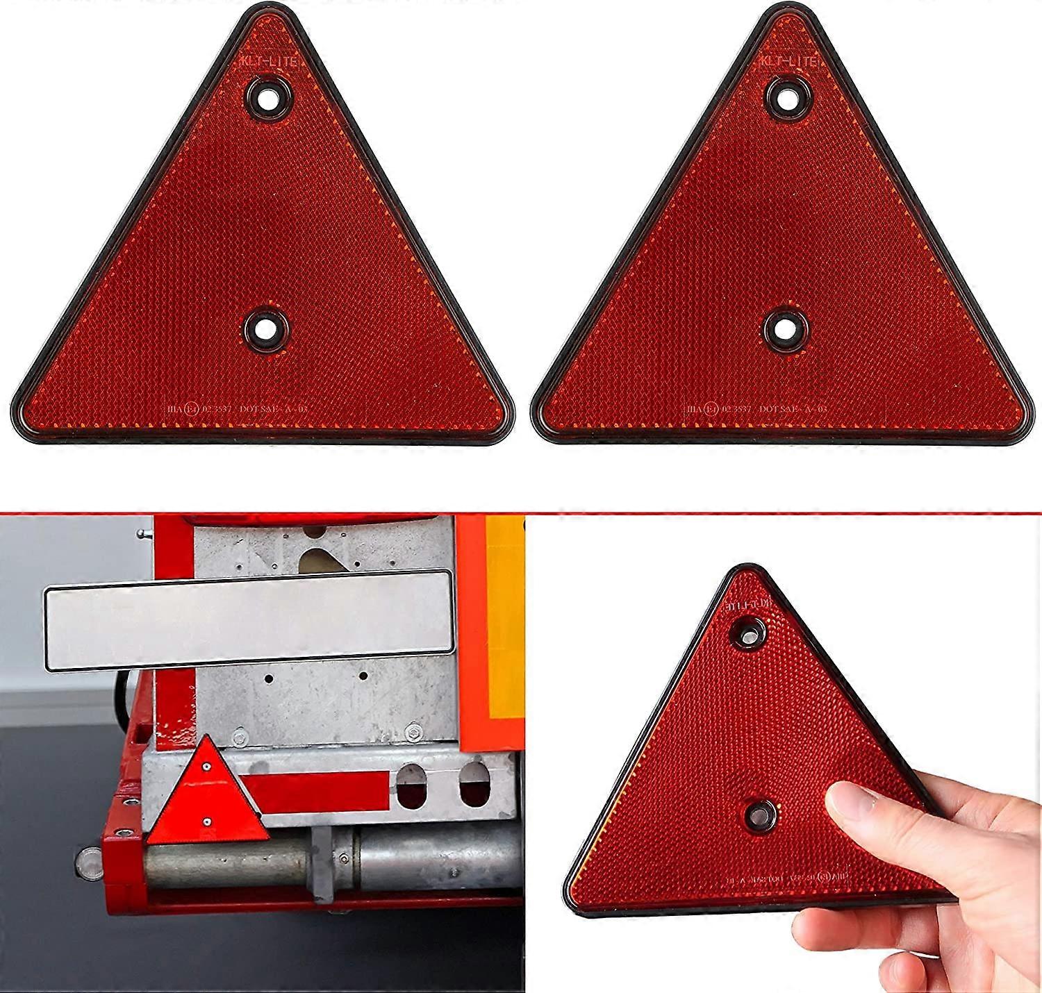 Triangular Trailer Reflector, Set of 2, 15 x 15 x 15 cm, Hole Spacing 70 mm, Left/Right Screw-on or Adhesive Reflector, Standard Rear Reflective Car T