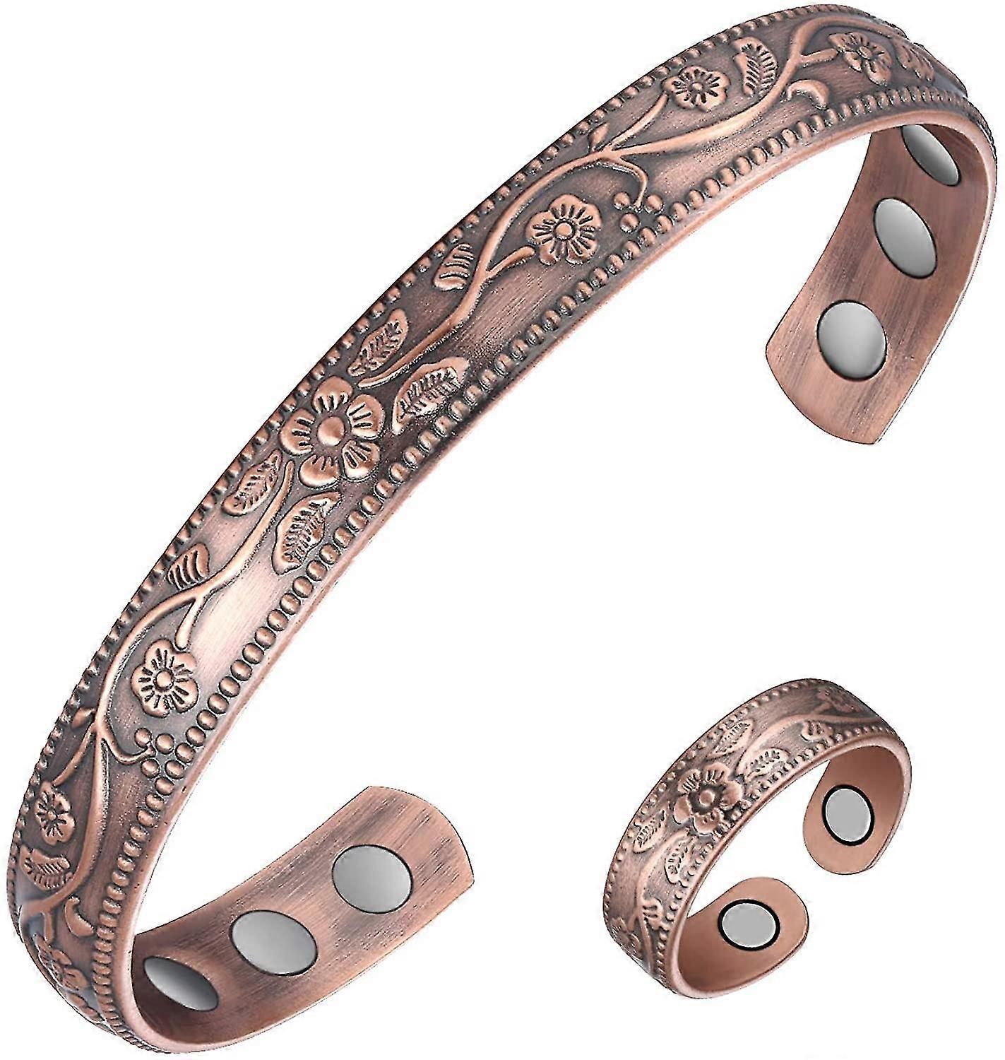 Anello Magnetico In Rame Con Cuore – 2 Magneti Da 3000 Gauss, Regolabile, Unico
