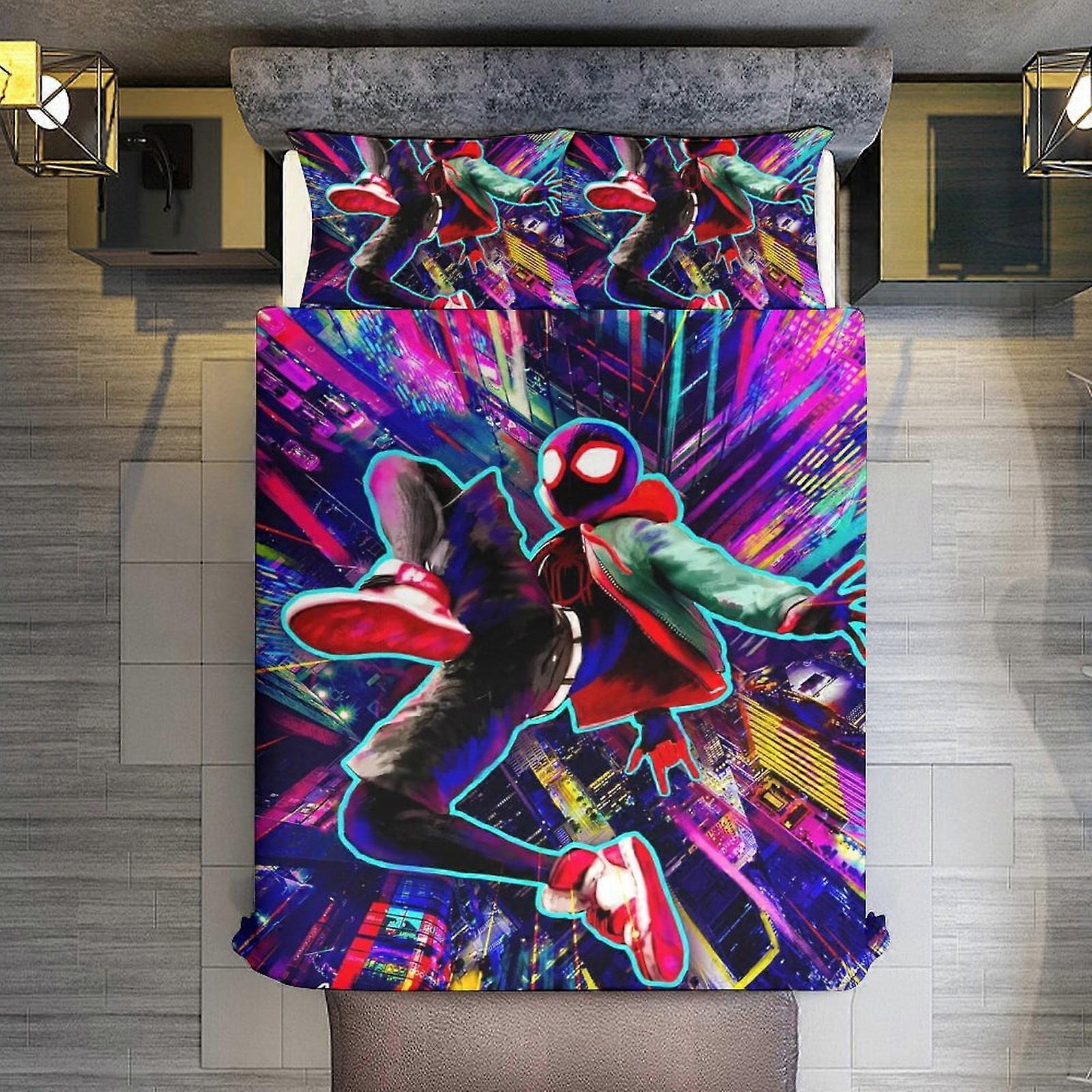 v621 Lençóis de Cama Miles Morales Across the Spider Verse Lata Conjuntos de 3 Peças Tamanho Completo/Queen - Colchas de Microfibra Reversíveis com 2 Fronhas Macias 